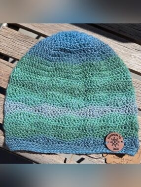 Artisan Handmade Crochet Lightweight Merino Wool Blend "Tropical Waters" Beanie